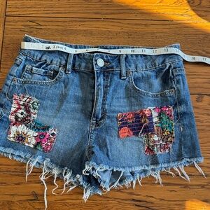 Aeropostale Blue Denim Patchwork Frayed Hem Shorts